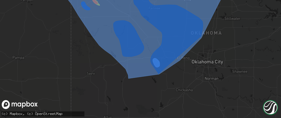 Hail map in Weatherford, OK on June 21, 2026