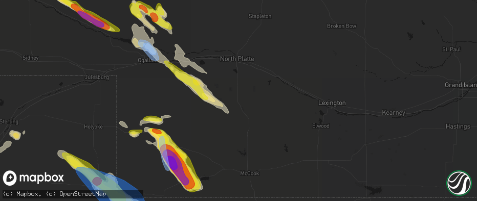 Hail map in Wellfleet, NE on June 21, 2026