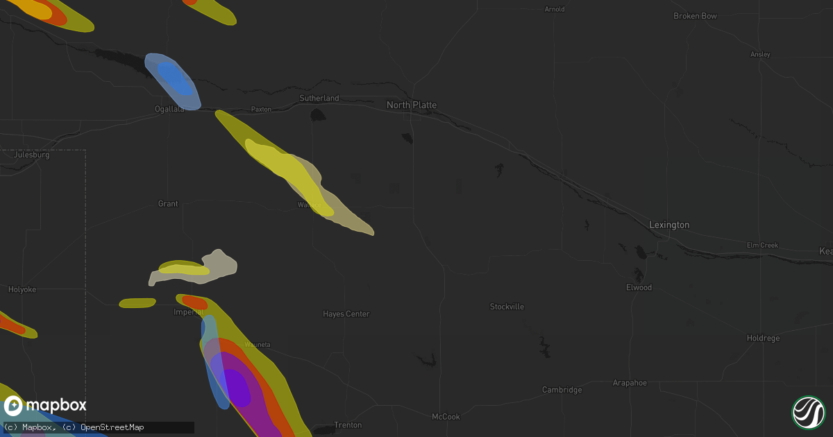 Hail map in Wellfleet, NE on June 21, 2026