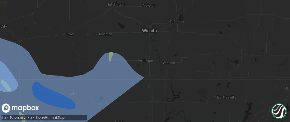 Hail map in Wellington, KS on June 21, 2026