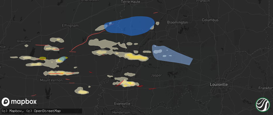 Hail map in Wheatland, IN on June 21, 2026