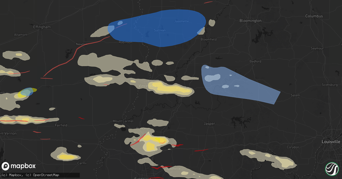 Hail map in Wheatland, IN on June 21, 2026