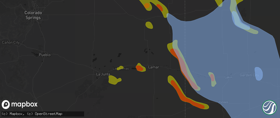 Hail map in Wiley, CO on June 21, 2026