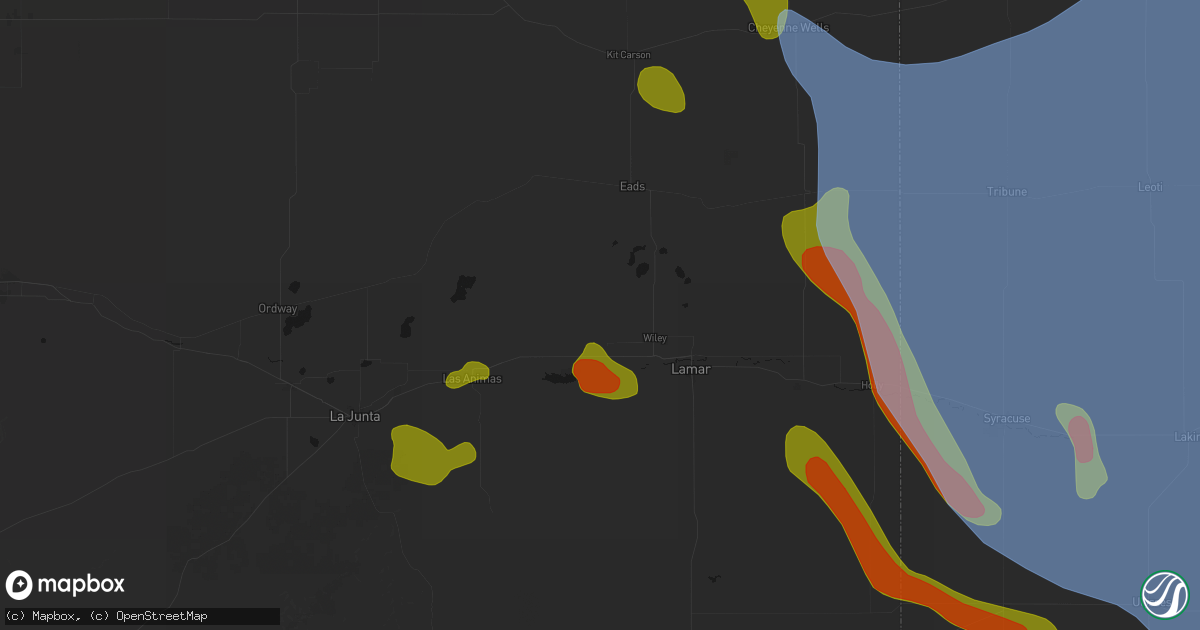 Hail map in Wiley, CO on June 21, 2026