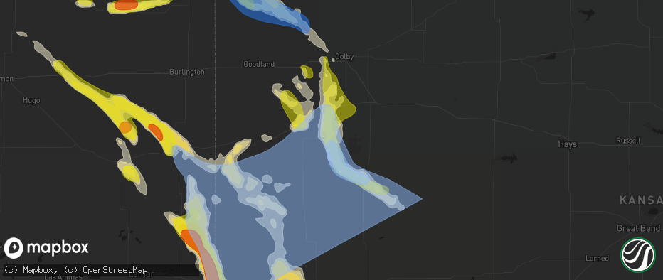 Hail map in Winona, KS on June 21, 2026