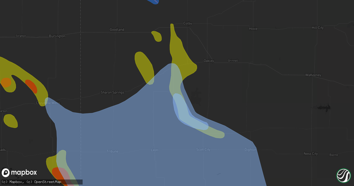 Hail map in Winona, KS on June 21, 2026