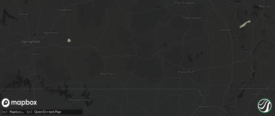 Hail map in Winona, MO on June 21, 2026