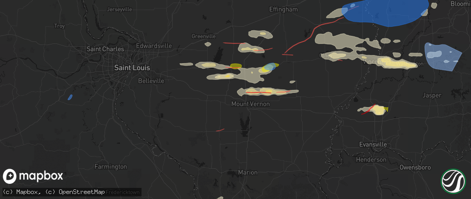 Hail map in Woodlawn, IL on June 21, 2026