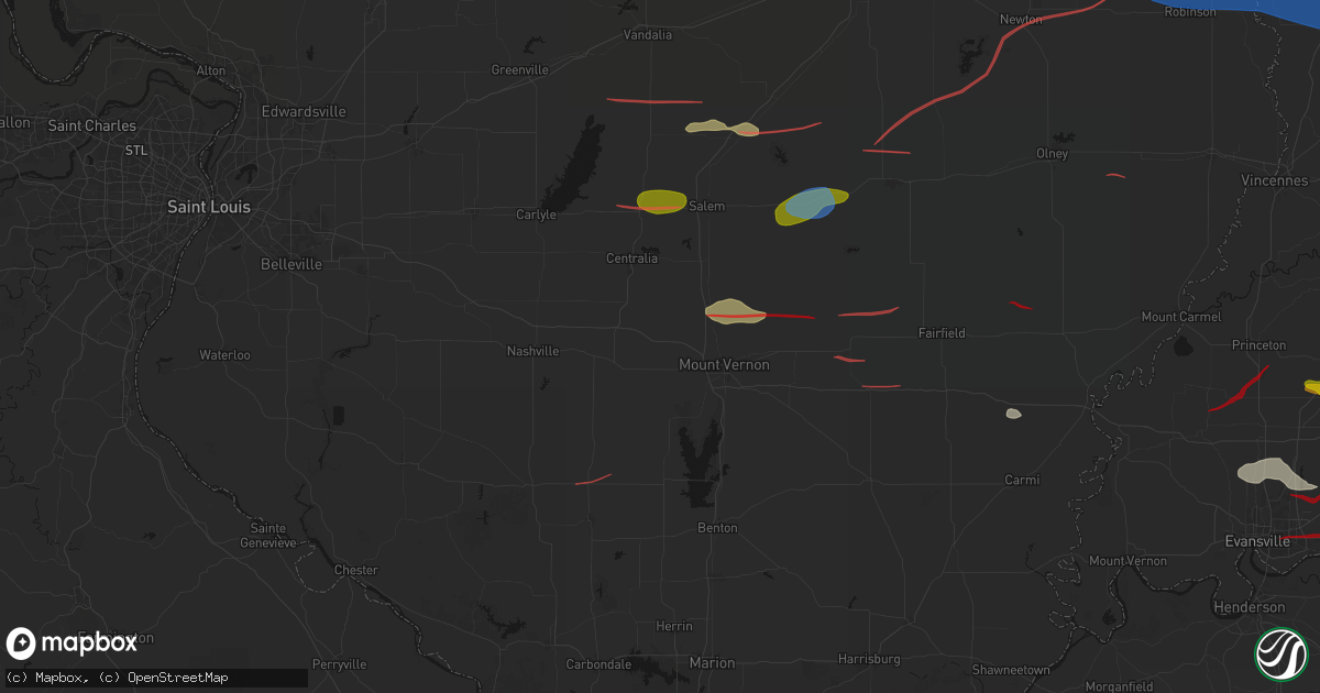 Hail map in Woodlawn, IL on June 21, 2026