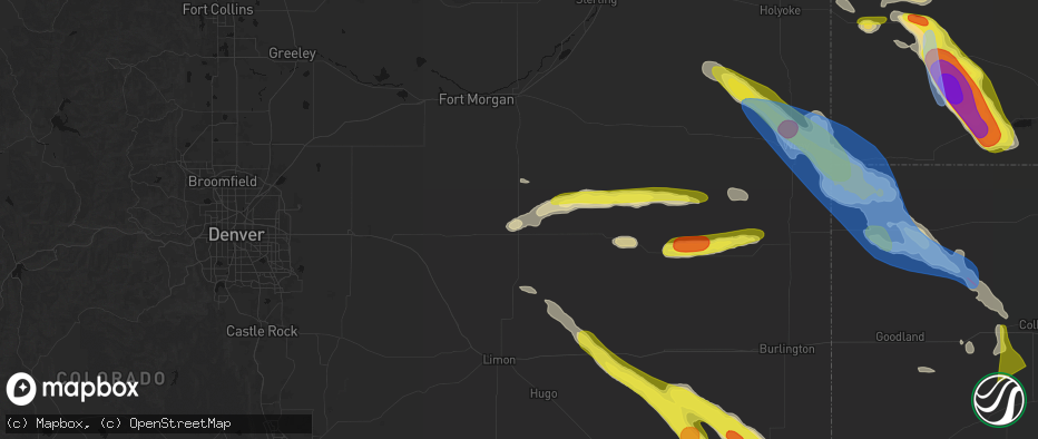 Hail map in Woodrow, CO on June 21, 2026