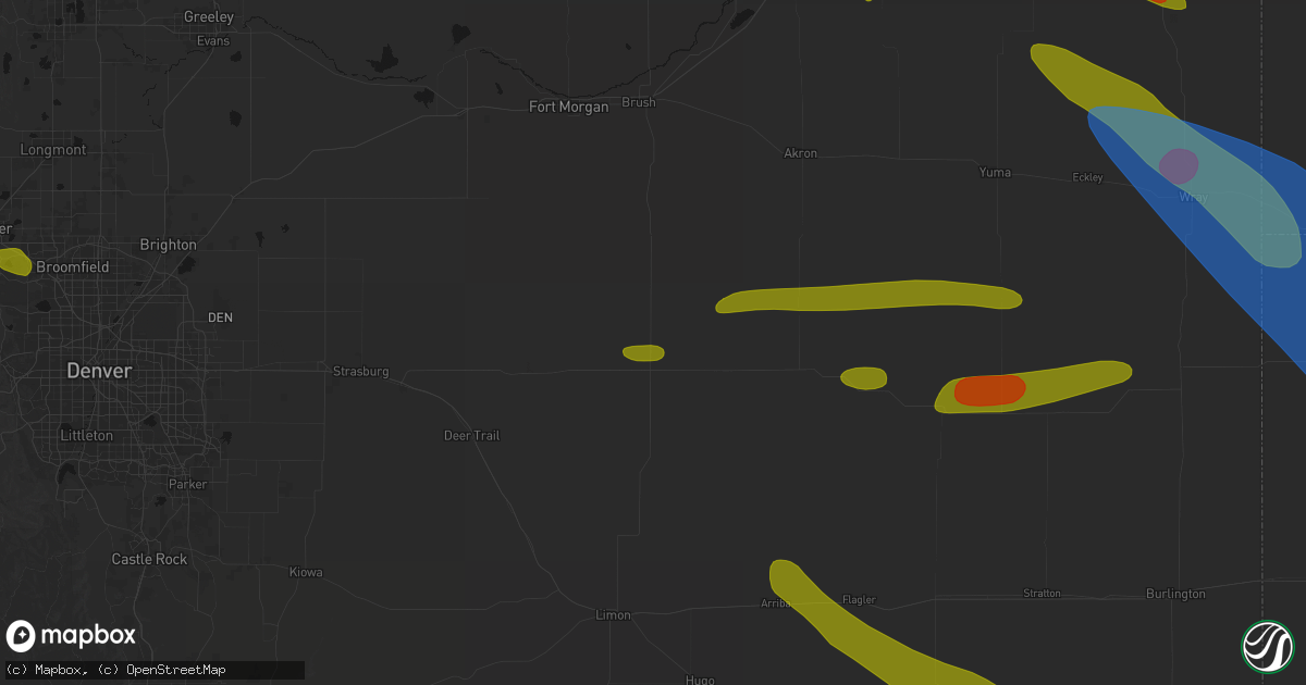 Hail map in Woodrow, CO on June 21, 2026