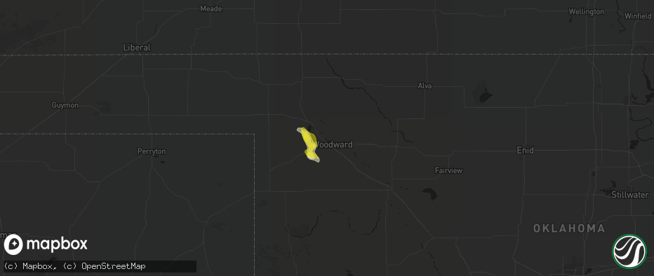 Hail map in Woodward, OK on June 21, 2026