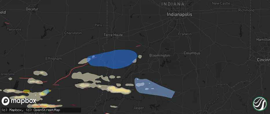 Hail map in Worthington, IN on June 21, 2026