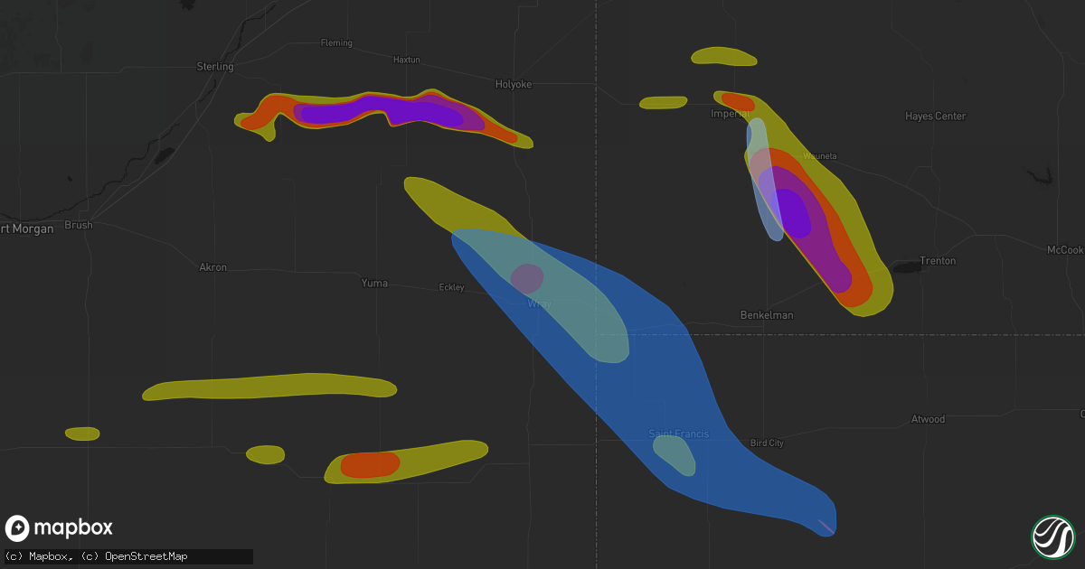 Hail map in Wray, CO on June 21, 2026