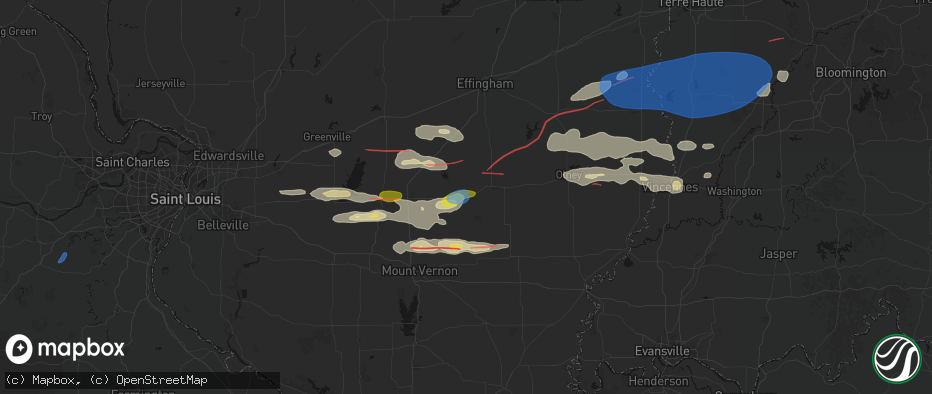 Hail map in Xenia, IL on June 21, 2026