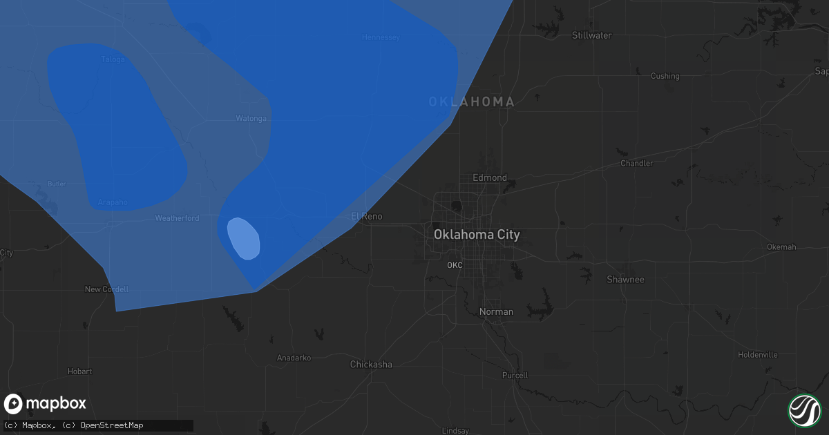 Hail map in Yukon, OK on June 21, 2026