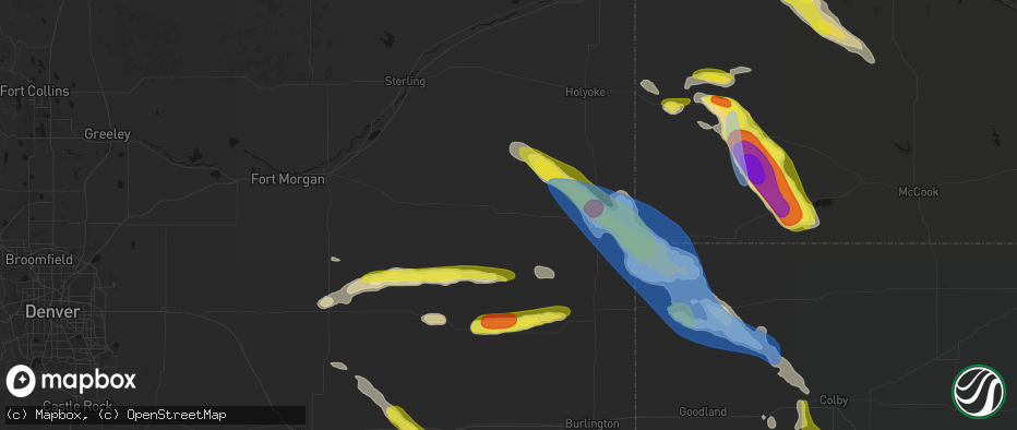 Hail map in Yuma, CO on June 21, 2026