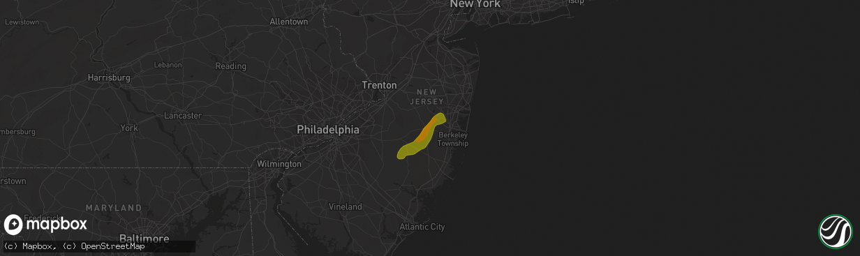 Hail map in Manchester Township, NJ on June 22, 2011