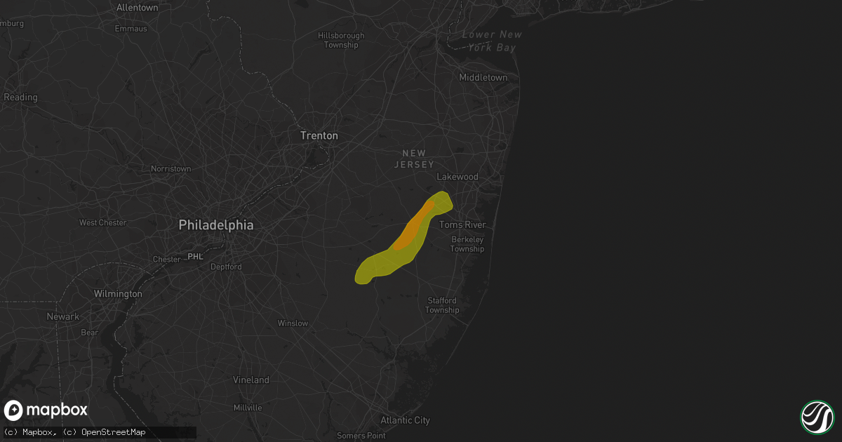 Hail map in Manchester Township, NJ on June 22, 2011
