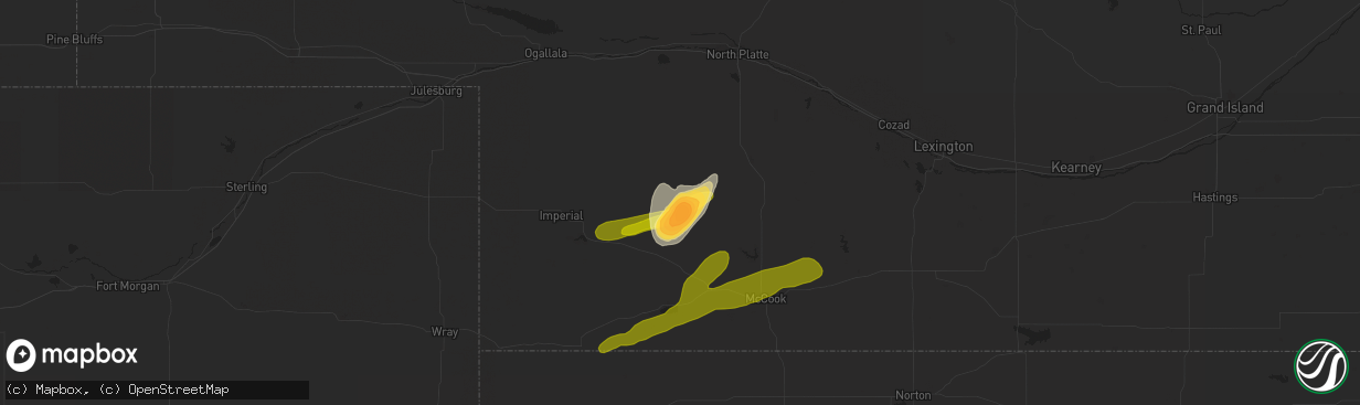 Hail map in Hayes Center, NE on June 22, 2013