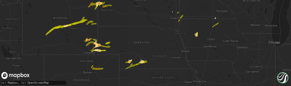 Hail map in Nebraska on June 22, 2013