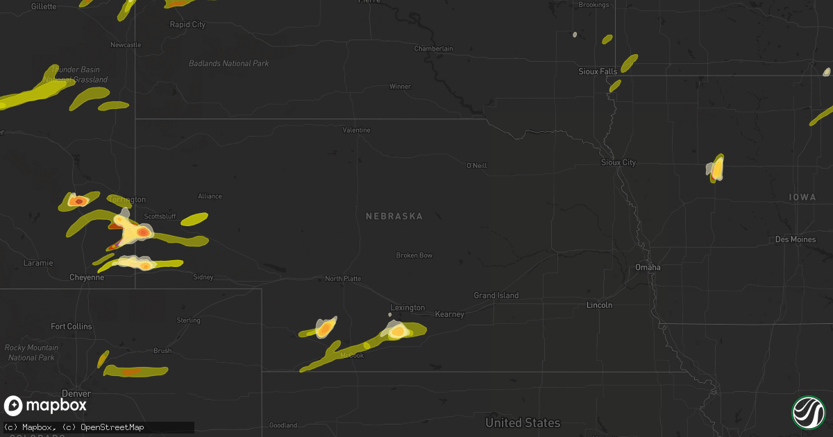 Hail map in Nebraska on June 22, 2013