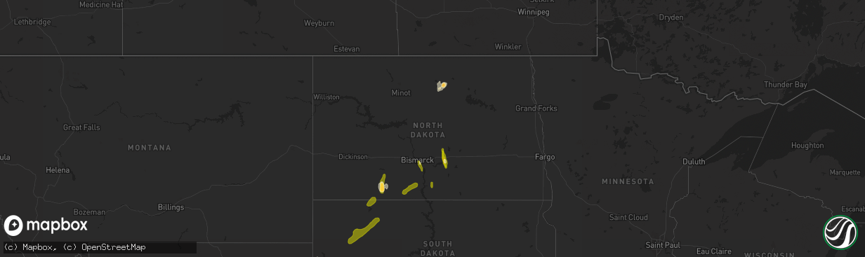 Hail map in North Dakota on June 22, 2013