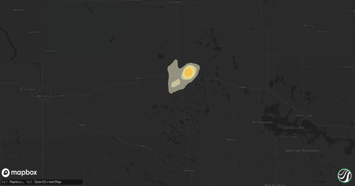 Hail map in Rugby, ND on June 22, 2013