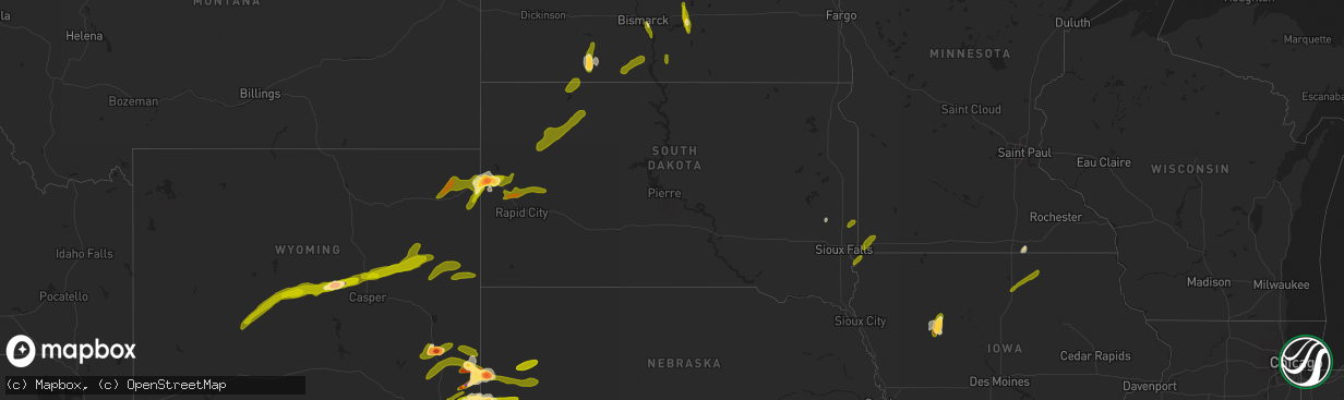 Hail map in South Dakota on June 22, 2013