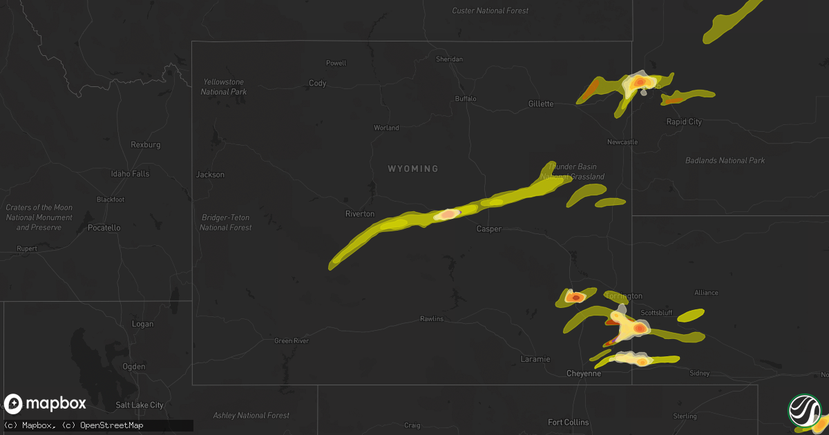 Hail map in Wyoming on June 22, 2013