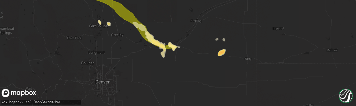 Hail map in Brush, CO on June 22, 2014