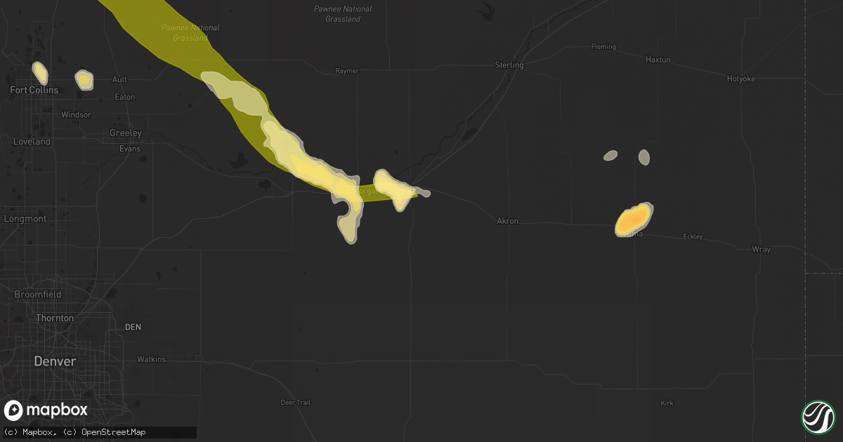 Hail map in Brush, CO on June 22, 2014