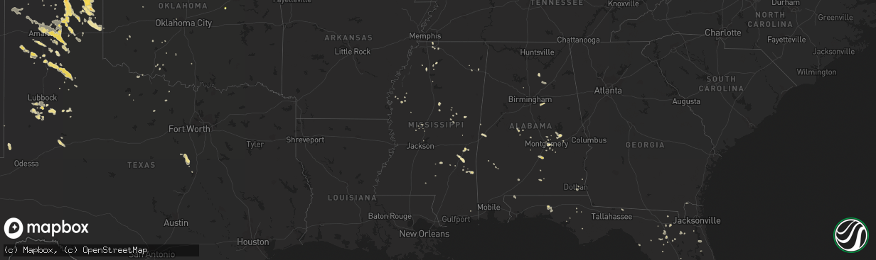 Hail map in Mississippi on June 22, 2014