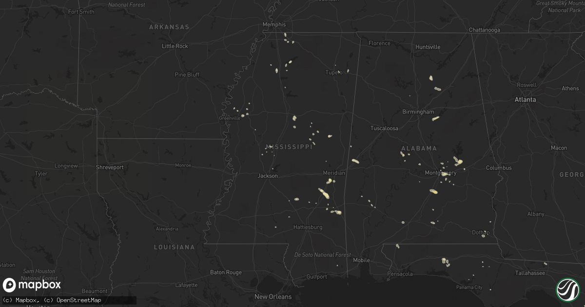 Hail map in Mississippi on June 22, 2014