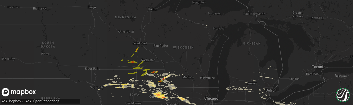 Hail map in Wisconsin on June 22, 2015