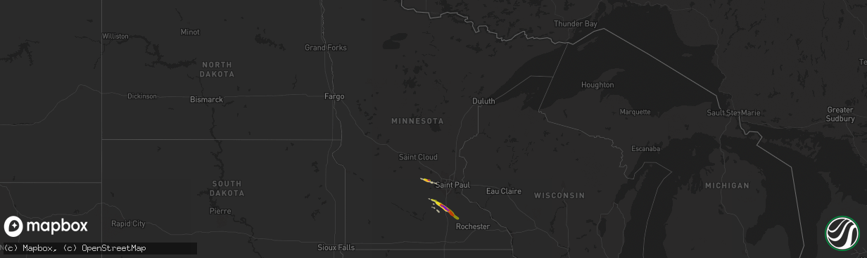 Hail map in Minnesota on June 22, 2016