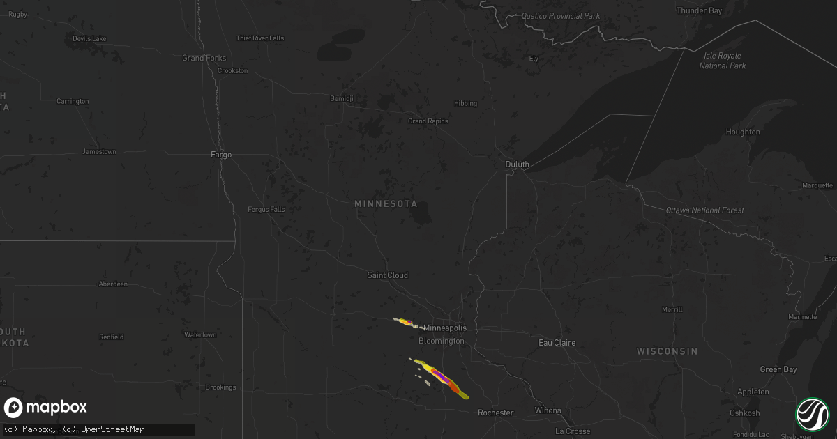 Hail map in Minnesota on June 22, 2016