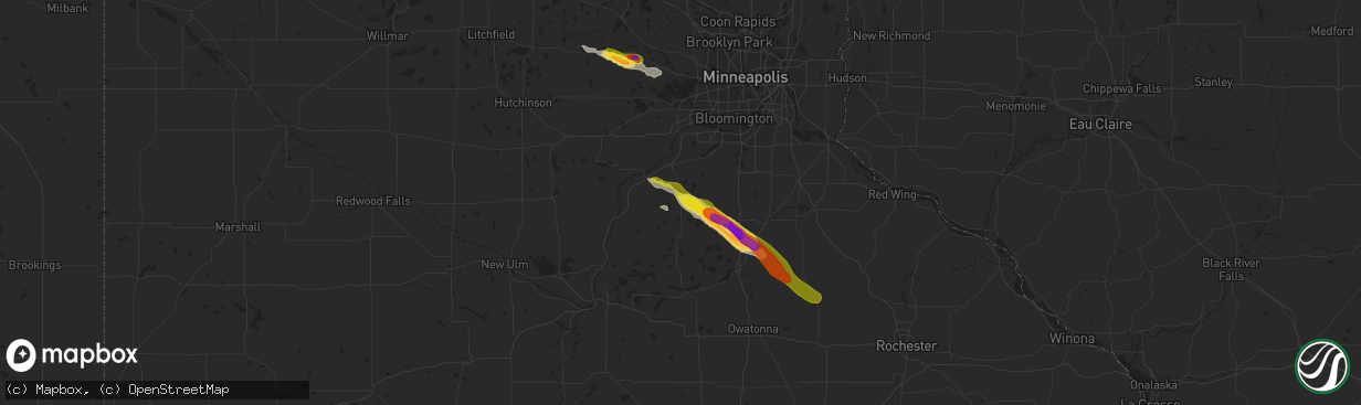 Hail map in New Prague, MN on June 22, 2016