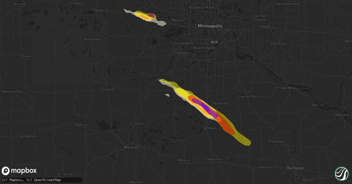 Hail map in New Prague, MN on June 22, 2016