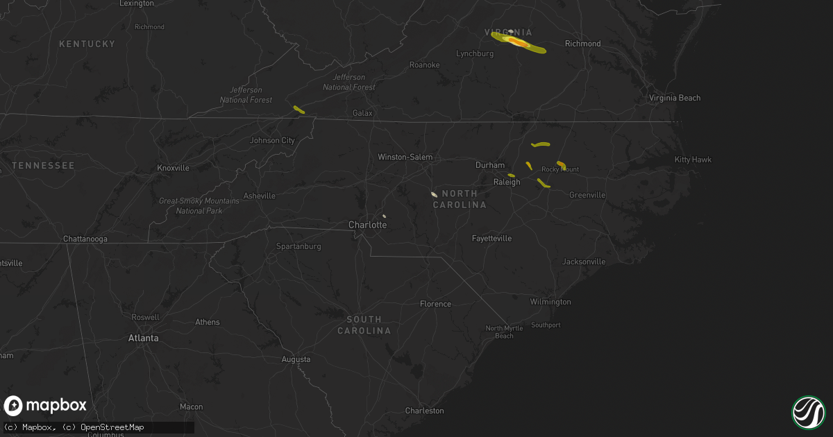 Hail map in North Carolina on June 22, 2016