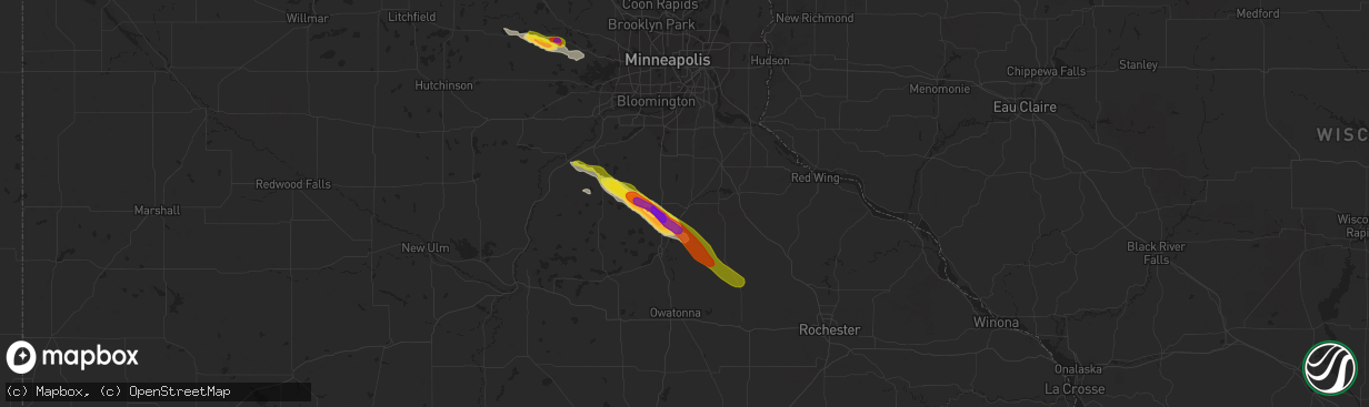 Hail map in Northfield, MN on June 22, 2016