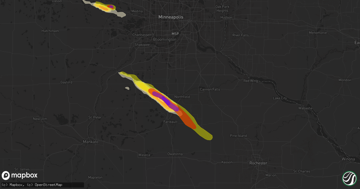 Hail map in Northfield, MN on June 22, 2016