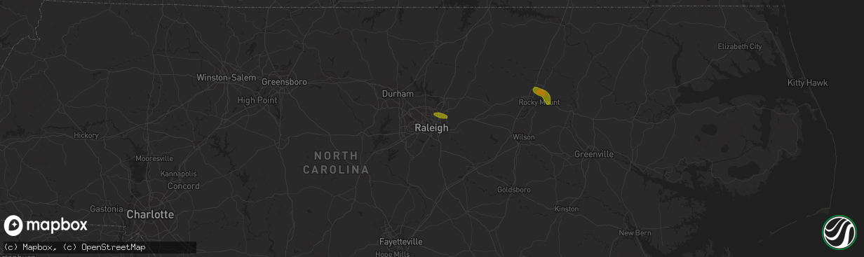 Hail map in Raleigh, NC on June 22, 2016