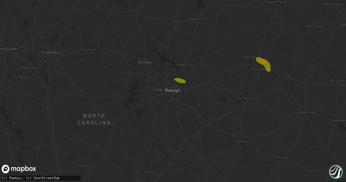 Hail map in Raleigh, NC on June 22, 2016
