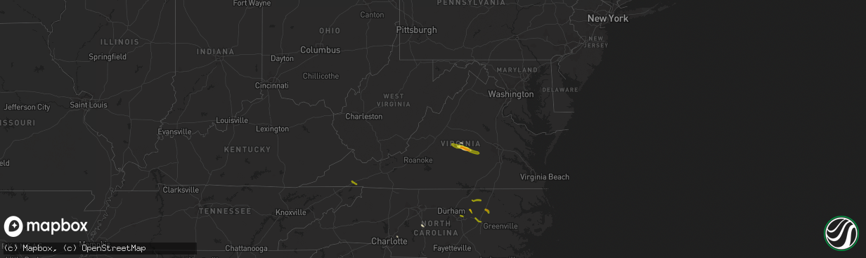 Hail map in Virginia on June 22, 2016