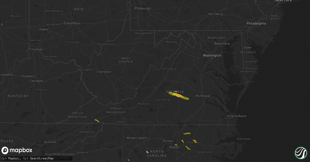 Hail map in Virginia on June 22, 2016