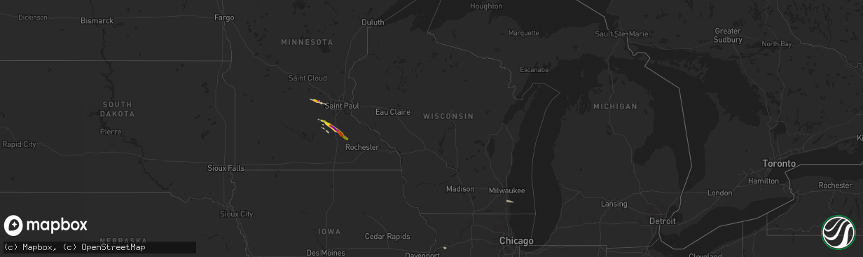Hail map in Wisconsin on June 22, 2016