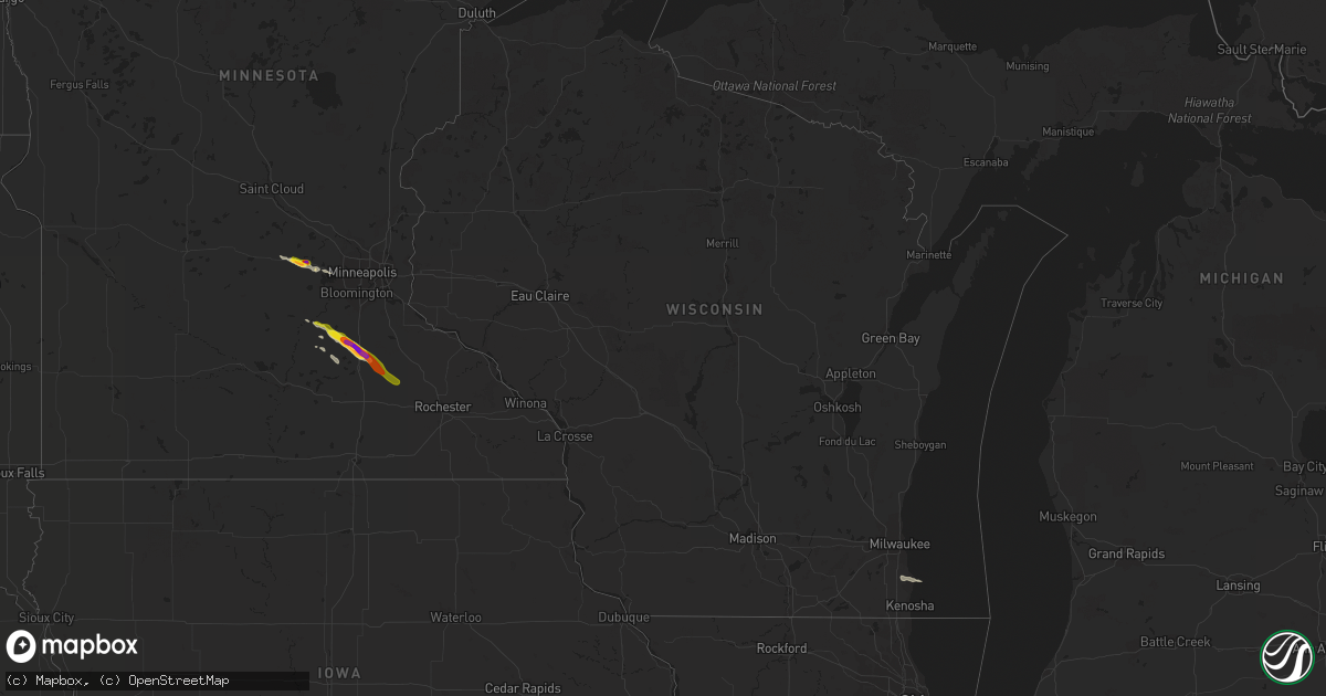 Hail map in Wisconsin on June 22, 2016