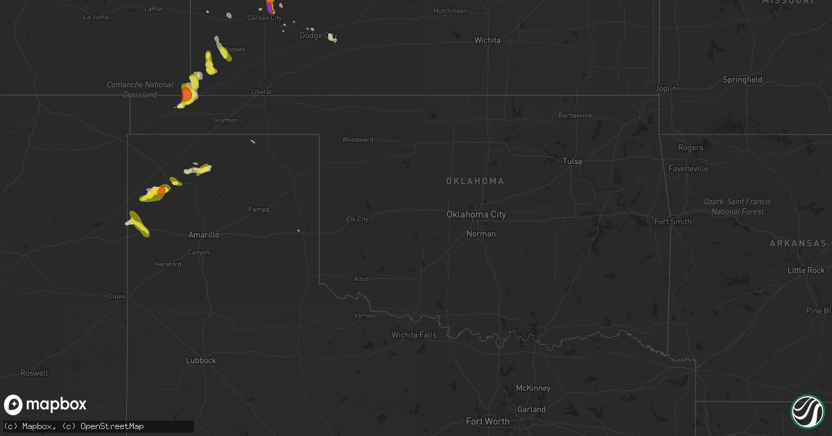 Hail map in Oklahoma on June 22, 2017