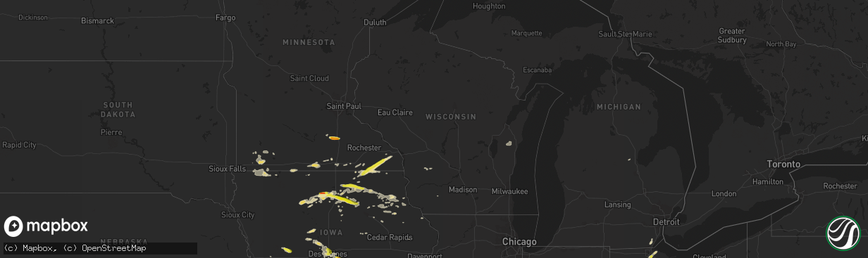 Hail map in Wisconsin on June 22, 2017